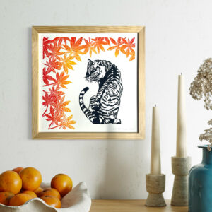 Tigre au feuillage rouge - 30x30 cm