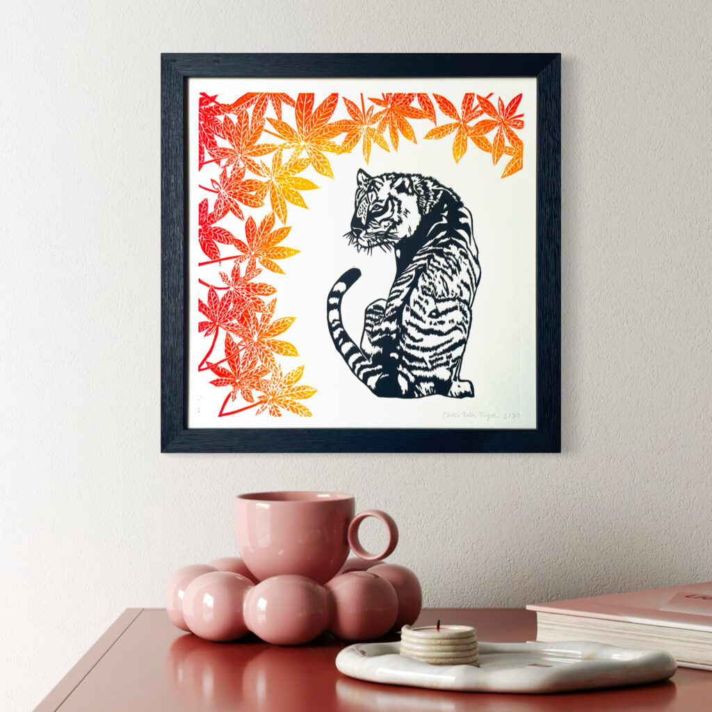 Tigre au feuillage rouge - 30x30 cm