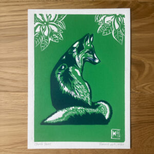 Renard au Printemps - Vert vif - 17x23 cm