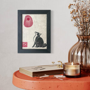Renard au Soleil Rouge - Lokta - 13x18 cm