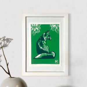 Renard au Printemps - Vert vif - 17x23 cm
