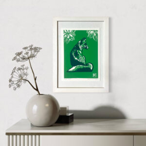 Renard au Printemps - Vert vif - 17x23 cm