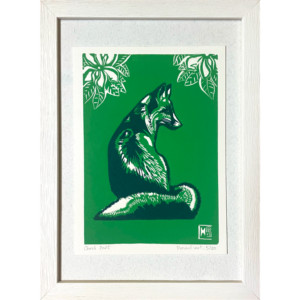 Renard au Printemps - Vert vif - 17x23 cm