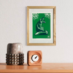 Renard au Printemps - Vert vif - 17x23 cm