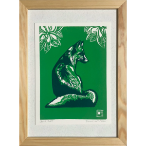 Renard au Printemps - Vert vif - 17x23 cm