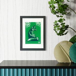 Renard au Printemps - Vert vif - 17x23 cm