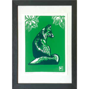 Renard au Printemps - Vert vif - 17x23 cm