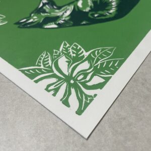Renard au Printemps - Vert vif - 17x23 cm