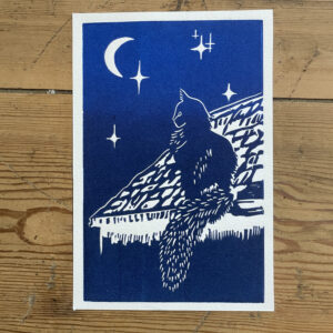 Chat sur le toit - Bleu dégradé - 10x15 cm