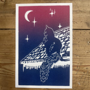 Chat sur le toit - Bleu/Rose dégradé - 10x15 cm