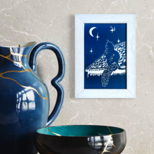 Chat sur le toit - Bleu dégradé - 10x15 cm