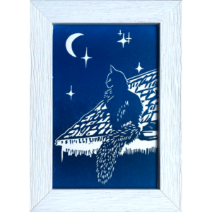 Chat sur le toit - Bleu dégradé - 10x15 cm