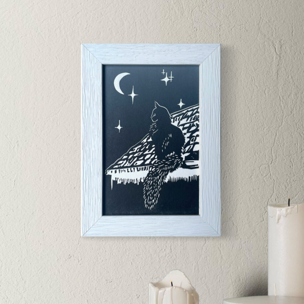 Chat sur le toit - Noir dégradé - 10x15 cm