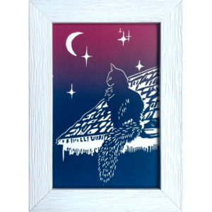 Chat sur le toit - Bleu/Rose dégradé - 10x15 cm